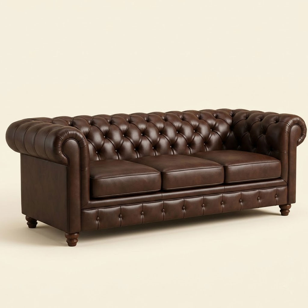Cheshire Leatherette 3 Seater Sofa In Dark Brown Colour